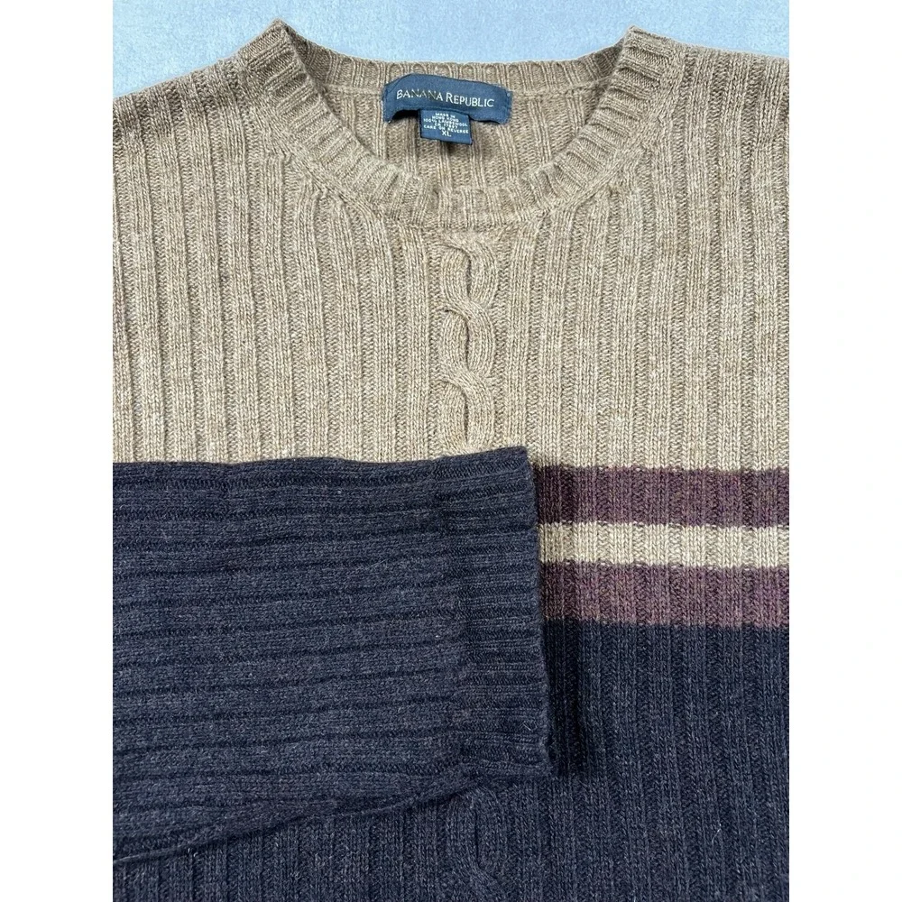 Vintage Banana Republic Lambswool Sweater Mens XL Brown‎ Hong Kong Soft Stretch